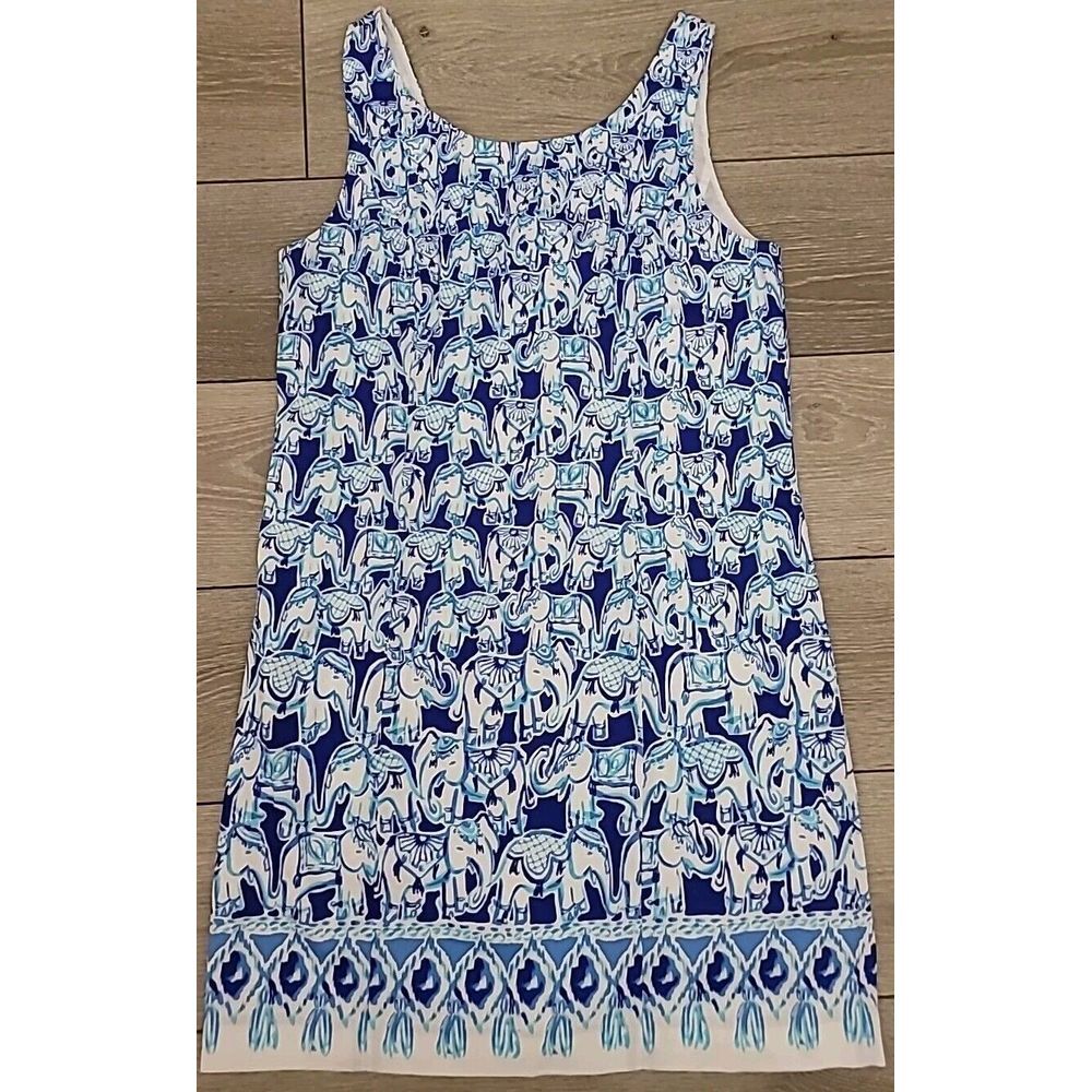 Lilly Pulitzer Cathy Bomber Blue Get‎ Trunky Engineered Elephant Shift Dress 8